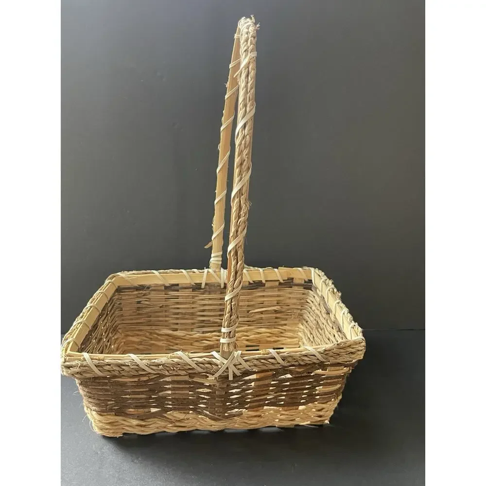 Vintage Garden Trug Handle Basket Rustic Twig Wood Farmhouse Gathering Cottage